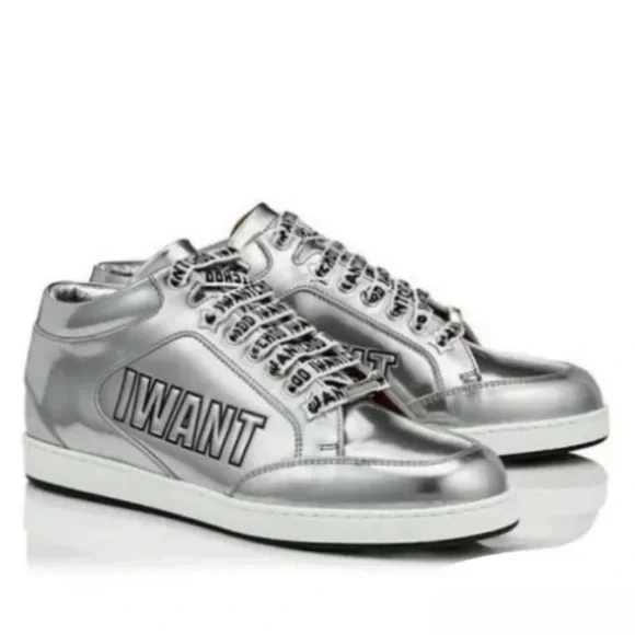 JIMMY CHOO “I want Choo” Miami Logo Liquid Metallic Low-Top Sneakers 🩶 - Picture 1 of 8